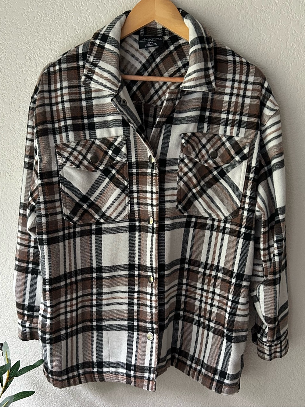 HFX Brown, Cream & Black Plaid Utility Shacket